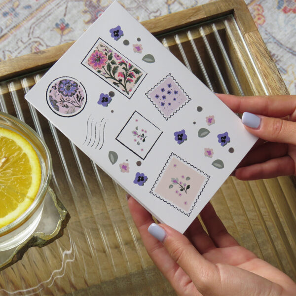 אגרת ברכה ומעטפה Flowers & Stamps